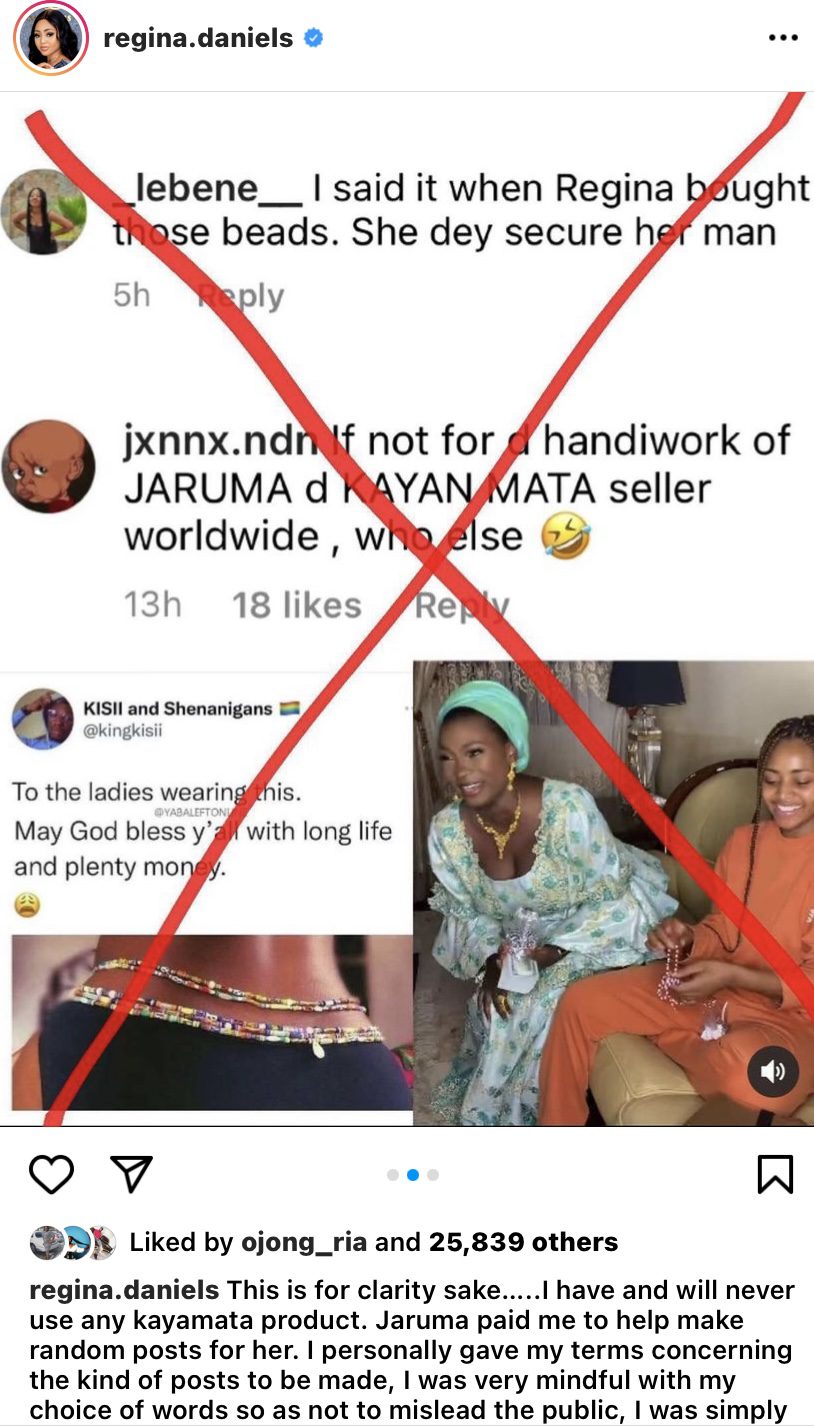 Nollywood actress Regina Daniels denies brandishing “Jaruma’s Kayamata” to secure Billionaire husband Ned Nwoko