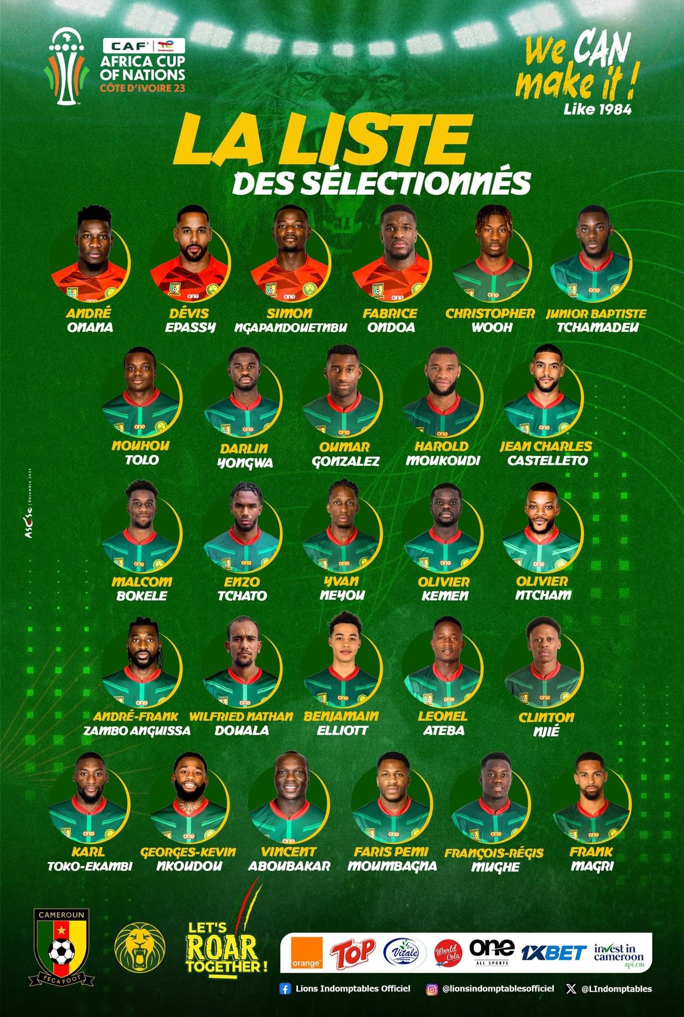 Official List of Indomitable Lions